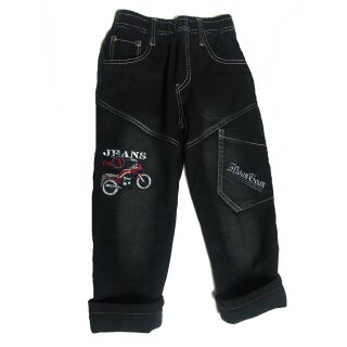 Jungen Rundumgummi Thermo Stretch Jeans mit Motorrad Stickerei schwarz