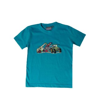T-Shirt t&uuml;rkis Stickerei Teleskoplader Traktor