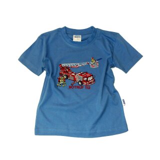 Jungen T-Shirt OEKO-TEX® Stickerei Feuerwehr Leiterwagen-110-azur