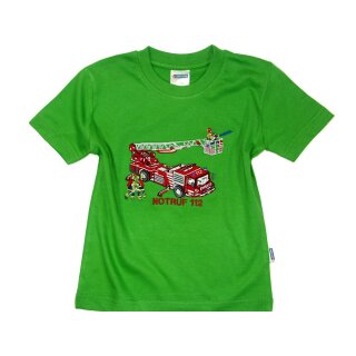 Jungen T-Shirt OEKO-TEX® Stickerei Feuerwehr Leiterwagen-122-grün
