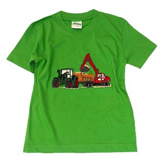 T-Shirt Stickerei Traktor Bagger Ladewagen-grün-110