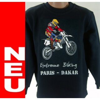 Junge Sweatshirt 128 140 152 164  Motorrad Stickerei Paris Dakar blau #F83 [128]