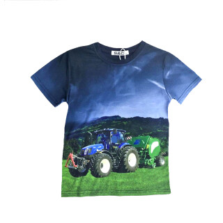 T-Shirt Traktor Ballenpresse blauer Trecker 92/98