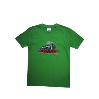 T-Shirt Stickerei Dampflok Eisenbahn Lok gr&uuml;n